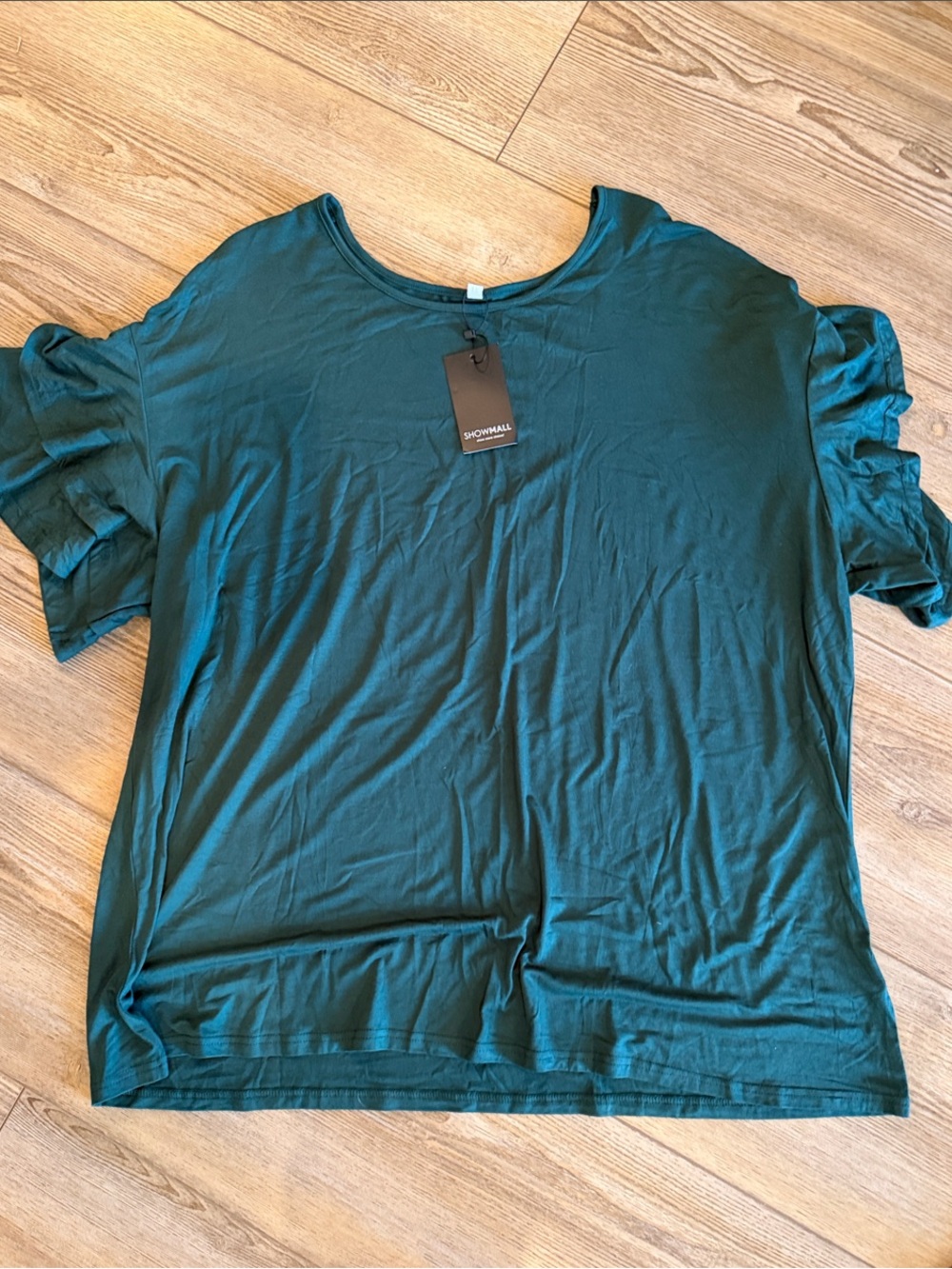 Women's Teal Ruffle Sleeve Short Sleeve Top by
